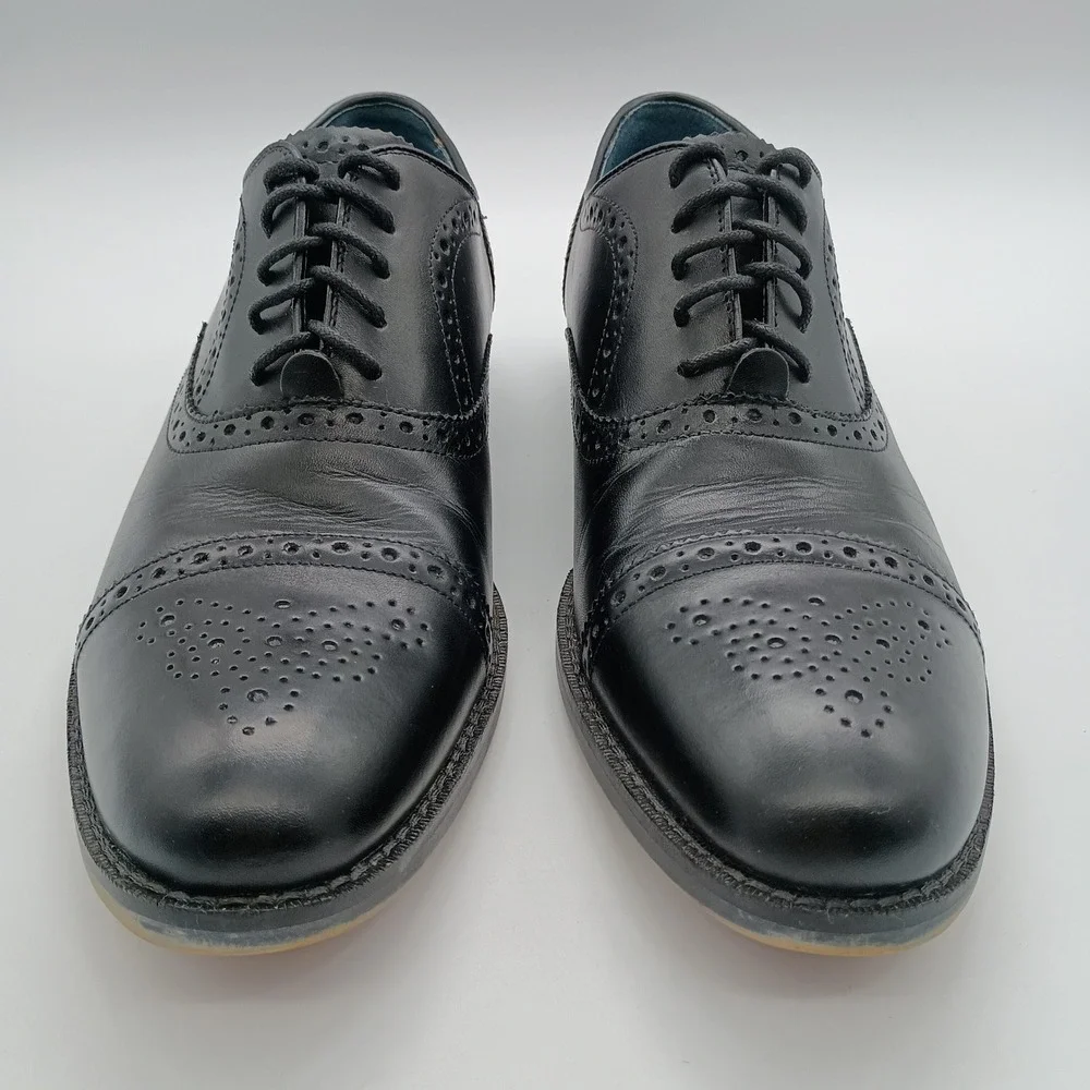 Aston Grey Kobe Black Leather Wingtip Oxford Dress Shoes Mens 10‎